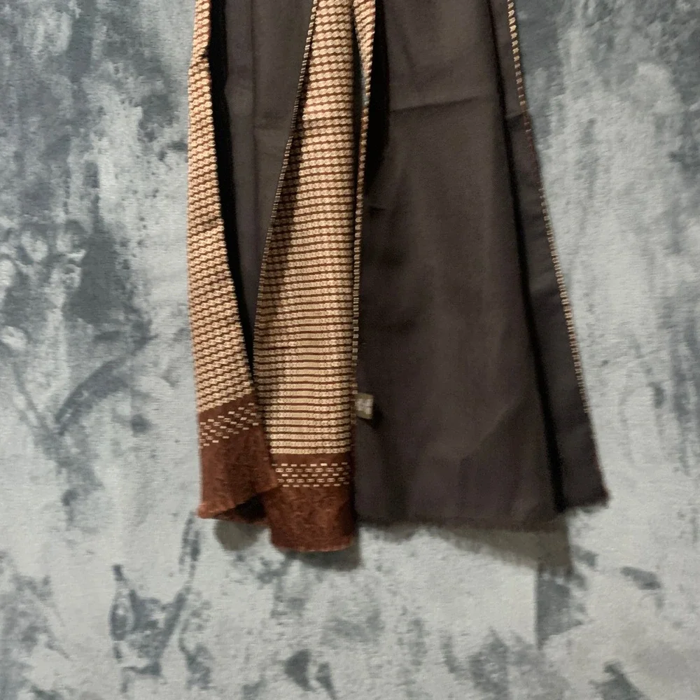 Scarf Mens Silk Wool Double Sided Brown Geometric Medallion Italy Quiet Luxury